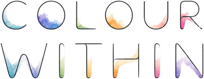 The Colour Within wordmark for light backgrounds: outlined capital letters filled with soft watercolour washes.